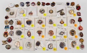 VARIOUS FOOTBALL CLUB MEMBERSHIP FOBS OR BADGES: noted South 1924, Castlemaine 1925, Harcourt 1938, N.R.F.C. 1940, Goodwood 1948, Naracoorte 1952, Mosman Park 1925, Heidelberg West 1954, Golden Point 1957, Jennacubbine 1960, North Albany 1961 and Lalbert 