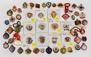VARIOUS FOOTBALL CLUB MEMBERSHIP FOBS OR BADGES: noted Goldfields 1912, Ballarat Imperial 1913, Glenelg 1921, Berri 1922, Sturt 1922, South Bendigo 1924, Gladstone 1924, Ararat 1926, SFC 1947, Brighton VFA 1949, Southern Cross 1947, Golden Square 1951, S