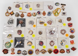 VARIOUS FOOTBALL CLUB MEMBERSHIP FOBS OR BADGES: noted Ararat 1926, Booleroo 1926, St.Arnaud 1927, South 1927, Fitzroy 1928, Solomontown 1930, Port Adelaide 1936, North Launceston 1937, West Torrens 1938, Claremont 1947 & 1948, Acton 1948, Colonel Light G