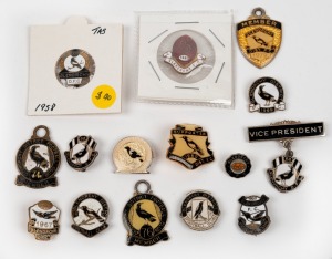 GLENORCHY FOOTBALL CLUB: A range of membership badges and fobs: 1952, 1958, 1960, 1962, 1965-70, 1974, and several later; also, a 1968 fob with "VICE PRESIDENT" bar. (Total: 15).