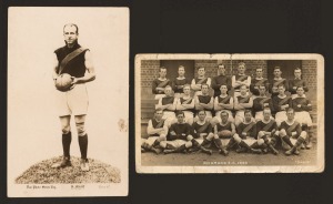RICHMOND FOOTBALL CLUB 1920 team portrait photo postcard by "Omega" in their Premiership year; together with the M. HISLOP portrait card from the Don Photo Series, (2).
