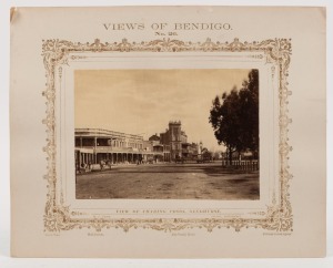 NICHOLAS JOHN CAIRE (1837 - 1918), View of Charing Cross, Sandhurst, circa 1875, albumen paper print laid down on printed card headed "Views of Bendigo, No.26" with details of the image printed in the lower margin, image 12.5 x 17.5cm; card 24.5 x 30.5cm.