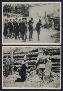 SPY EXECUTIONS: Grisly group of five c. 1930s 16 x 11.5cm press photographs depicting spies being executed by hanging, firing squad, etc. (5 items)