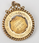 SWIMMING: An award fob in gold (9ct, 8.54g) engraved "H.U." to the shield on the obverse; the reverse engraved "MANLY S[WIMMING] CLUB CARNIVAL - 100 Yds Navy Champ. - H. URRY. 4.1.08". Manly Swimming Club was established in 1905. - 2