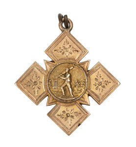 O'CONNELL CRICKET CLUB, BATHURST: 1901 award fob in gold (15ct, 17g) engraved verso "Presented to B. WALKER - OF THE O'CONNELL C.C. AND SUPPORTERS - June 1901.