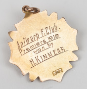 ANTWERP FOOTBALL CLUB award fob in gold (9ct, 4.2g) engraved verso "Antwerp F. Club. Premiers 1919 won by H. Kinnear. Antwerp is a locality near Dimboola. The club appears to have been disbanded after 1960. - 2