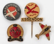ESSENDON FOOTBALL CLUB badges, comprising of an Under 19 Grade badge by G.J. Luke, a 1950s Argus tin badge, a Bomber lapel badge by Luke and a rare 1960s pin. (4 items).