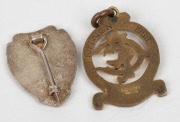GEELONG: Life Member's medal, enamel with GFC in the middle, surrounded by 'Geelong C. & F. Club / Life Member', and engraved on reverse 'K.MclLAREN 1955', made by K.G.Luke; together with his Geelong supporter's badge, also by Luke. K.McLaren was Geelong - 2
