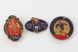 MELBOURNE FOOTBALL CLUB membership badges in bronze and enamel: 1961, 1962 and 1972. (3).