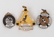 BRUNSWICK FOOTBALL CLUB: 1908 membership fob made by Wittenbach; 1910 membership fob (#1621) made by Tucker Bros.; together with a BRUNSWICK FOOTBALL CLUB life member's fob featuring a magpie engraved to "F.E. Stancliffe Esq. 1915" made by Stokes (3 items