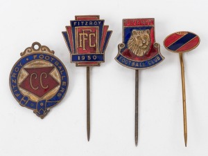 FITZROY FOOTBALL CLUB brass & enamel membership badges and a fob; the earliest dated 1927-28 (#24). (4 items).