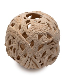 PAT PHILLIPS pierced pottery lamp base with dragon decoration, incised "Pat Phillips", 19cm high