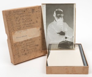COLONY OF VICTORIA. Box of 15 glass plate negatives of prominent members of the Colony of Victoria Police Force in the 1860s. Subjects listed on the card box include ROBERT O'HARE BURKE, HENRY DANA, NICHOLAS, TEMPLETON, DOBSON, St. JOHN BRANIGAN, etc. [Me