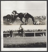Nine c. 1940s press agency photographs, featuring the 1947 Caulfield Cup, Daredevil Curtis motorcycle jump at the Melbourne Exhibition Speedway, Australian Alps search and rescue volunteers in action, French Island koala colony transfer to Healesville, an - 6