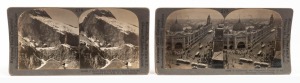 STEREO CARDS: Eight c. 1910s Keystone View Company stereocards, featuring views of Flinders Street Station, Sydney CBD, Mount Buffalo, Adelaide Zoo, Yarrangobilly Fairy's Grotto, and others. (8 cards).