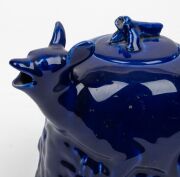 STONE'S BRISTOL POTTERY "Kangaroo" teapot with blue glaze (reproduction), early 20th century, impressed oval mark to base, ​​​​​​​13cm high, 18cm wide - 6