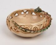 MARGUERITE MAHOOD pierced pottery bowl with scrolling decoration and applied dragon, incised "Marguerite Mahood", 5cm high, 11cm wide - 6