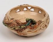 MARGUERITE MAHOOD pierced pottery bowl with scrolling decoration and applied dragon, incised "Marguerite Mahood", 5cm high, 11cm wide - 8