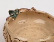 MARGUERITE MAHOOD pierced pottery bowl with scrolling decoration and applied dragon, incised "Marguerite Mahood", 5cm high, 11cm wide - 11