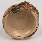 MARGUERITE MAHOOD pierced pottery bowl with scrolling decoration and applied dragon, incised "Marguerite Mahood", 5cm high, 11cm wide - 13