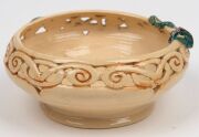 MARGUERITE MAHOOD pierced pottery bowl with applied green and purple dragon, incised "Marguerite Mahood", 6cm high, 13.5cm wide - 9