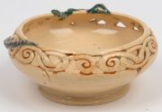 MARGUERITE MAHOOD pierced pottery bowl with applied green and purple dragon, incised "Marguerite Mahood", 6cm high, 13.5cm wide - 10