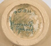 MARGUERITE MAHOOD pierced pottery bowl with applied green and purple dragon, incised "Marguerite Mahood", 6cm high, 13.5cm wide - 15