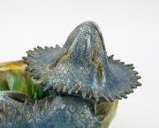 CASTLE HARRIS rare pottery tree stump vase with applied bearded dragon lizard, incised "Castle Harris", 19cm high, 28cm wide - 8