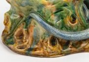 CASTLE HARRIS rare pottery tree stump vase with applied bearded dragon lizard, incised "Castle Harris", 19cm high, 28cm wide - 12