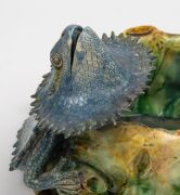CASTLE HARRIS rare pottery tree stump vase with applied bearded dragon lizard, incised "Castle Harris", 19cm high, 28cm wide - 13