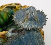 CASTLE HARRIS rare pottery tree stump vase with applied bearded dragon lizard, incised "Castle Harris", 19cm high, 28cm wide - 14