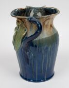 REMUED blue and green glazed pottery jug with applied gumnuts and leaves, incised "Remued, 54M", 26cm high - 6