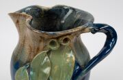 REMUED blue and green glazed pottery jug with applied gumnuts and leaves, incised "Remued, 54M", 26cm high - 7