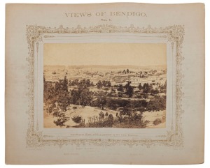 NICHOLAS JOHN CAIRE (1837-1918), Views of Bendigo, green folio with gold embossed title "Views of Bendigo" to front cover, containing a complete set of twelve numbered albumen paper prints, circa 1870s, each affixed to a printed card with ornate borders a