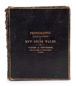 PHOTOGRAPHIC ILLUSTRATIONS OF NEW SOUTH WALES, TURNER & HENDERSON BOOKSELLERS & STATIONERS SYDNEY gilt titled leather concertina album showing a variety of albumen paper views around Sydney, circa 1880s, 14 images in total, all 7.5 x 7.5cm