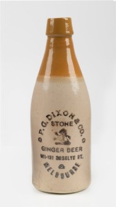 DIXON & Co. of Melbourne, antique ginger beer bottle manufactured by Bendigo Pottery, 21cm high
