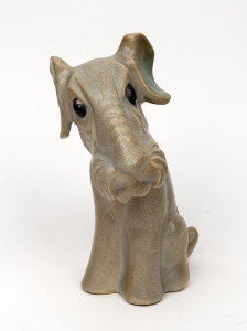 LANGLEY English pottery dog statue, black windmill mark to base, ​​​​​​​29cm high.