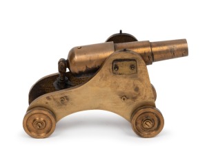 A scratch built cast brass miniature working model cannon, 20th century, 20cm long overall