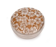 LALIQUE French Art Deco glass powder bowl with original brown stained finish, stamped "D'ORSAY, R. LALIQUE", 4.5cm high, 10cm diameter