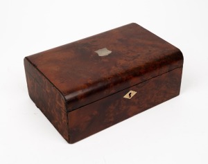 An antique English thuya wood veneered deed box with whalebone escutcheon, 19th century, 11cm high, 28cm wide, 19cm deep