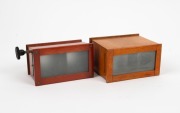 VARIOUS MANUFACTURERS: Two c. 1880s handheld stereoscopes - one 13.5 x 12 x 7.5cm model marked 'Lutz y Schulz Buenos Aires', and one 15.5 x 10 x 8cm variable-focus model marked 'Ica Dresden'. (2 items) - 2