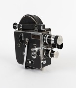 BOLEX-PAILLARD: H8-type double-8 movie camera, c. 1950s, with Yvar 36mm f2.8/Yvar 25mm f2.5/Switar 13mm f0.9 lenses, two lens caps, two lens hoods, and viewfinder attachment. - 2