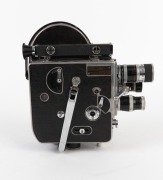 BOLEX-PAILLARD: H8-type double-8 movie camera, c. 1950s, with Yvar 36mm f2.8/Yvar 25mm f2.5/Switar 13mm f0.9 lenses, two lens caps, two lens hoods, and viewfinder attachment. - 3