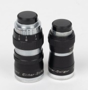 SOLIGOR: Two Elitar lenses with all front and rear caps in maker's felt-lined box - one Telephoto 1&frac12;" f1.9 and one Wide Angle 6.5mm f1.9. (2 lenses) - 2