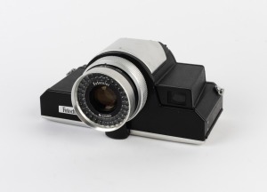 FOTOCHROME: Fotochrome Color Camera viewfinder camera, c. 1965, ostensibly in mint-condition in maker's box with lens cap and wrist strap.