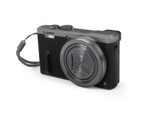 PANASONIC: Lumix DMC-TZ60 Leica digital camera [#WP4FB001455], c. 2014, with DC Vario-Elmar 6.4-129mm f6.4-4.3 lens, battery pack, and memory card.