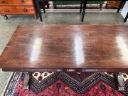 An early Colonial Australian cedar sofa table with lyre ends and turned stretcher base, New South Wales origin, circa 1840, 75cm high, 153cm wide, 65cm deep - 6