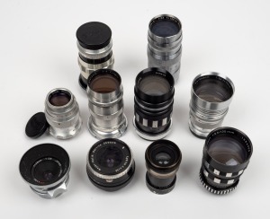 VARIOUS MANUFACTURERS: Group of ten lenses from brands such as Enna M&uuml;nchen, Meyer-G&ouml;rlitz, Nippon Kogaku, and Roeschlein-Kreuznach. Inspection will reward. (10 items)