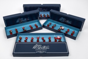 W. BRITAIN group of four boxed mint sets comprising: I.) SCOTS GUARDS Drum & Bugle Set, II.) BAND OF THE LIFE GUARDS (5 piece set), III.) BAND OF THE LIFE GUARDS (8 piece set), IV.) PIPES & DRUMS OF THE SCOTS GUARD.