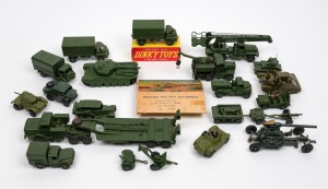 DINKY (and others) collection of eighteen assorted military trucks, tanks, artillery pieces etc., one example boxed, the largest 30cm long